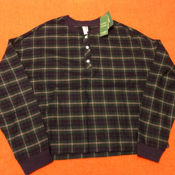 Green and navy blue tartan organic cotton lounge check shirt NWT - Picture 2 of 9